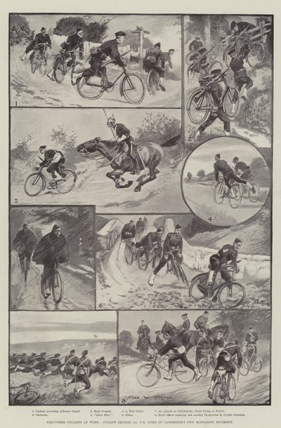 Vrijwillige fietsers aan het werk, fietsgroep 1e vrijwillige bataljon Duke of Cambridge
